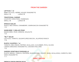 View Park Avenue Grill Dinner Menu